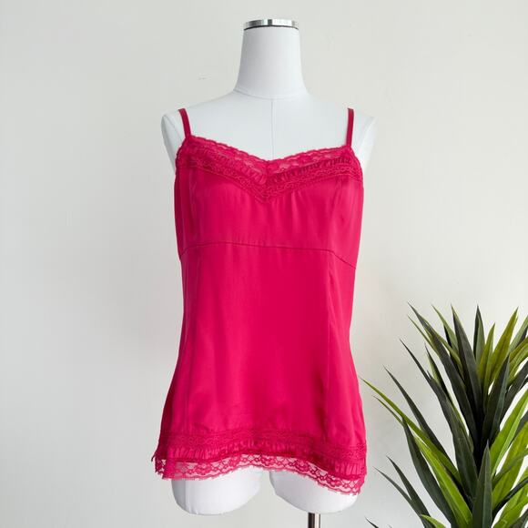 White House Black Market Tops - Y2K White House Black Market Silk Cami Top Medium Pink Babydoll Lace Coquette